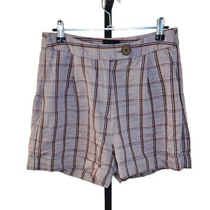 Frank & Oak Womens Linen  Lyocell Plaid High Rise Shorts Size 4